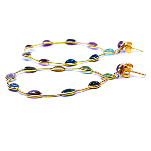 Estilo Vintage de moda para mujer, ropa de boda, Plata de Ley 925, Multi turmalina, pendientes colgantes de piedras preciosas, chapado en oro clásico - Product Image 5