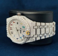 Montre mécanique de luxe pour homme avec diamants VVS cultivés en laboratoire, cadran analogique en acier inoxydable, verre minéral, mouvement ETA, cadran de 41 mm
