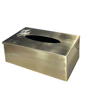 Soporte de pañuelos de latón martillado hecho a mano con diseño de hoja de bellota elegante caja de pañuelos de Metal decorativa para sala de estar buen precio - Product Image 5