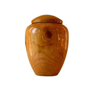 Urne funéraire traditionnelle en bois rond avec des courbes lisses et une riche texture naturelle pour un environnement commémoratif classique - Product Image 6