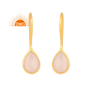 Meilleure qualité en argent sterling plaqué or 18 carats pierre de lune blanche naturelle pierre précieuse boucles d'oreilles demi fabricant de bijoux fins - Product Image 1