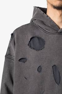 OEM Vintage desgastado 100% algodón de punto lavado invierno rasgado Sudadera con capucha de los hombres sudaderas con capucha conjuntos bordados XL - Product Image 3