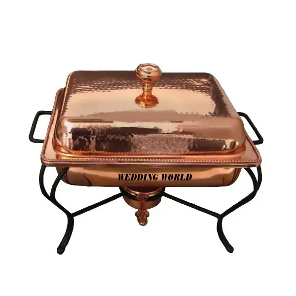 Hot Sale Kupfer Chafing Dish mit Ständer Aus gezeichnete Qualität handgemachte Food Dish Rechteck Form Handmade Designer Food Warmer