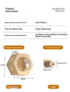 Sistema de Árbol para Gatos de Pared Personalizado al por Mayor con Plataformas de Madera de Pino, Condominio para Gatos, Túnel y Postes de Sisal para Hogares con Múltiples Gatos - Product Image 6