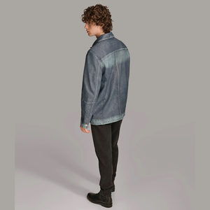 Nouvelle arrivée design jeans style peau de mouton veste en cuir véritable pour hommes chemises en cuir de style denim pour hommes - Product Image 4