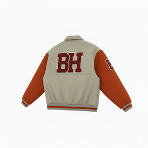 Veste universitaire en laine et polyester 380 GSM bicolore Beige Orange lettre brodée personnalisée Logo Design vestes universitaires pour femmes - Product Image 5