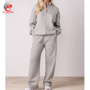 ชุดวอร์ม2ชิ้นสำหรับผู้หญิงชุดวอร์มเสื้อวอร์มแบบรูดซิปและกางเกงเลานจ์พร้อมโลโก้ที่กำหนดเอง - Product Image 1