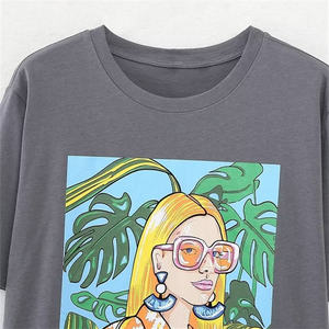 Camiseta de mujer de gran tamaño personalizada de alta calidad 100% algodón ecológico estilo veraniego Camiseta de algodón en blanco tela de lona - Product Image 2