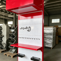 Présentoir métallique personnalisé robuste pour supermarché, étagère de présentation à panneaux perforés avec boîte lumineuse et crochets pour rayonnage de magasin