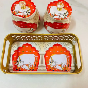 Plateau de service décoratif de luxe en bois massif Meena Art, écologique, durable, moderne, fait main, pour table à manger et maison - Product Image 1