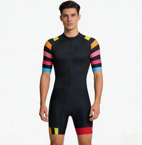 Combinaison de cyclisme aérodynamique à rayures arc-en-ciel vives avec short rembourré pour le triathlon, la course sur route, la combinaison de cyclisme, la combinaison de triathlon - Product Image 4