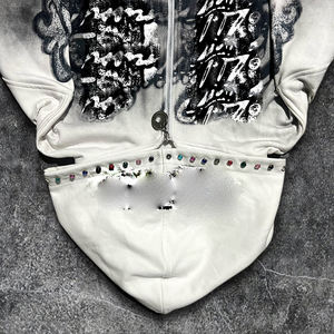 Prince Custom 500Gsm Vintage Hoodies Boxy Fit Rhinestones French Terry Cotton Distressed DTG Print Hoodie con bordado 3D - Product Image 4