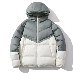 Chaqueta acolchada ligera de manga larga con cremallera completa resistente al agua resistente al viento empacable con capucha para hombre - Product Image 1