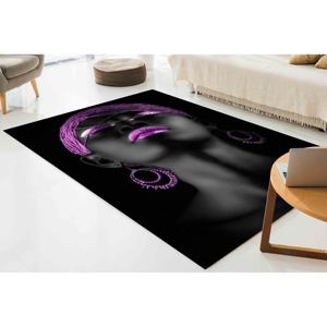 Alfombra de Arte con Diseño de Mujer Negra: Detalles en Morado, Decoración Moderna para el Hogar, Alfombra Suave No Tejida - Product Image 1