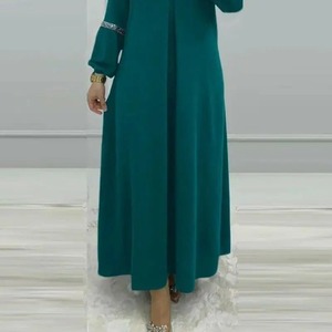 Robe Abaya décontractée à manches longues, écologique, respirante, avec traîne chapelle, coupe trapèze, pour l'été au Moyen-Orient, jupe soleil, costume en satin à sequins - Product Image 2