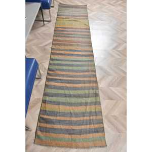 Vintage Turkish <b>Runner</b> Rug 2.4x10.2 ft, <b>Green</b> Brown Oriental Rug - Product Image 1