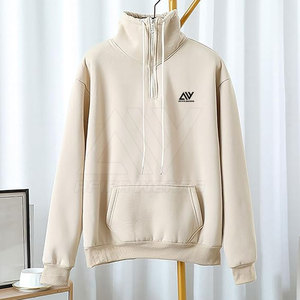 2024 Unisex 100% algodón poliéster alta calidad patrón sólido liso teñido técnica invierno media cremallera Tops con capucha nueva llegada - Product Image 4