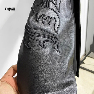 Men's High Street Style Varsity Letterman <b>Baseball</b> <b>Bomber</b> <b>Jacket</b> Wool Body with Leather Sleeves and Stand Collar - Product Image 4