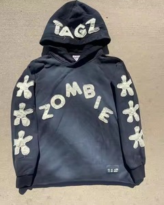 Custom Sun Faded Distressed Embroidery Applique <b>Acid</b> Wash <b>Drop</b> Shoulder Men's Boxy Fit Essentials Vintage Oversized Hoodies - Product Image 2
