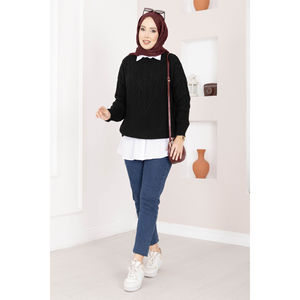 Cardigan tricoté vintage d'automne respirant et chaud à motif tressé noir, logo personnalisé disponible, longueurs courtes et longues - Product Image 1