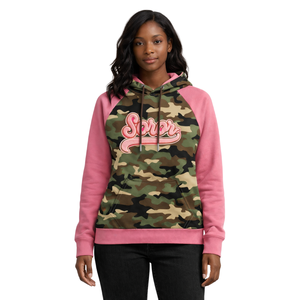 Sudadera con Capucha de Forro Polar para Mujer, Estilo Universitario, con Estampado Personalizado en la Parte Delantera, Color Rosa y Verde, para Hermandades Universitarias - Product Image 1