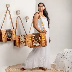 Hand Tool Leather Tote Bag Stylish Genuine Leather <b>Purse</b> Women Multi Use Fashionable Embossed Floral Bohemian Customizable Size - Product Image 1
