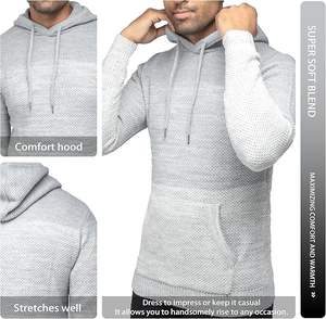 Pulls à capuche en tricot 3D respirants pour hommes, automne-hiver 2024, manches longues, couleur unie, pull-over tendance, tricot chaud décontracté - Product Image 2