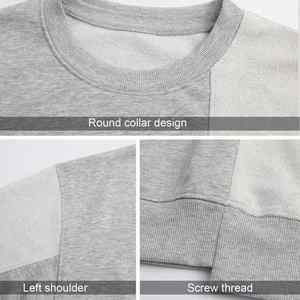 T-shirt col rond lourd 280 grammes T-shirt à manches longues en patchwork pour hommes T-shirt côtelé en éponge vierge personnalisé - Product Image 3