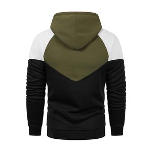 Sudadera con Capucha para Hombre, Diseño Color Block, Manga Raglán, Informal, Color Negro, Verde Oliva y Blanco, Algodón French Terry, Corte Regular, para Otoño - Product Image 2