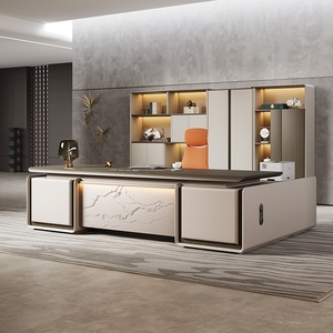 Escritorio de Oficina Ejecutivo en Forma de L, Ecológico y Urbano, para CEO o Jefe, Fácil de Ensamblar, con Panel Extensible, Estación de Trabajo de Madera - Product Image 1