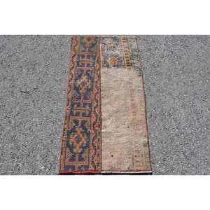 Alfombra turca Vintage Beige azul 1,6x3,2 pies área grande clásica Área de lana patrón abstracto respaldo de látex para decoración de habitación de pasillo - Product Image 1