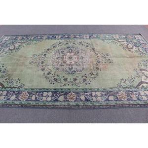 Alfombra de 6.4x10.6 pies, Alfombra Turca Vintage, Alfombra de Lana con Estampado Animal Azul Verde - Product Image 4