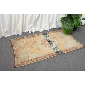 Vintage Turkish Small Rug 1.9x3.3 ft, <b>Brown</b> Blue Polka dot <b>Wool</b> Rug - Product Image 3