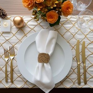 Anneaux de serviette en jute beige naturel faits à la main Design de noeud nautique unique pour la décoration intérieure et les centres de table de fête - Product Image 5