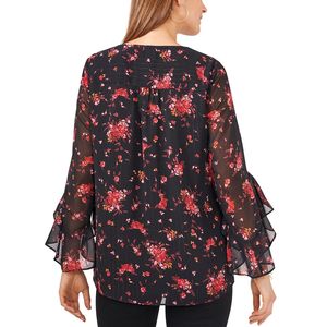 Vince Camuto Top da donna con maniche svolazzanti e stampa floreale X-Large in chiffon nero in stile bohémien - Product Image 2