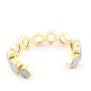 Vintage Fashion Jewelry Smooth Polished Aqua Chalcedony Adjustable Statement <b>Bracelet</b> Gold Plated Open <b>Cuff</b> Bangle <b>Bracelet</b> Gift - Product Image 5