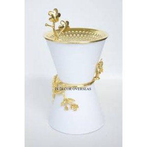 Color blanco recubierto en polvo y flores chapadas en oro de alta calidad diseñador Heavy Duty Metal incienso Bakhoor quemador fragancia suministros - Product Image 1