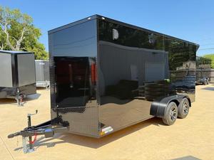 Free Shipping Black 7x16 V-Nose Enclosed Cargo Trailer With Aluminum <b>Wheels</b> And Diamond Plate <b>Trim</b> - Product Image 2