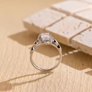 925 Silver Halo Emerald Cut Original Moissanite Engagement <b>Ring</b> Vintage Proposal <b>Ring</b> Unique Anniversary Birthday Gift for Women - Product Image 3