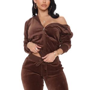 Survêtement d'automne en velours pour femmes Survêtement à capuche Crop Lounges Sets Rhinestone Heavyweight Velour Sweatsuit Tracksuits Two Piece Sets 2026 - Product Image 1