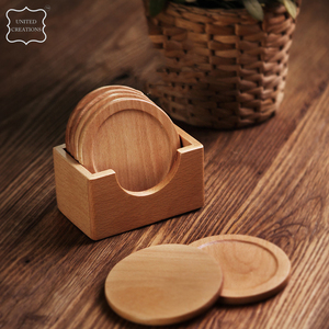 Sous-verres 2 couleurs en bois épais naturel Sous-verres en bois blanc isolé classique noyer bambou hêtre à usage décoratif - Product Image 2