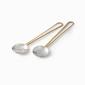 Modern Look Metal Salad Server Spoon & Fork <b>Set</b> with Hammered <b>Square</b> Handle For Home & Hotels Gold Salad Server <b>Sets</b> - Product Image 2