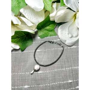 George Rios White Buffalo & Sterling Silver <b>Beaded</b> <b>Bracelet</b> with Pearl and Diamond Classic Religious Wedding Party Gift - Product Image 3