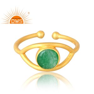 Meilleure vente Bague en argent sterling 925 plaqué or naturel 18 carats Aventurine verte avec quartz et pierres précieuses Fabricant de bijoux personnalisé - Product Image 3