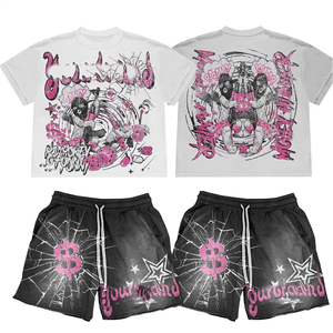 DTG Graphic Print Cotton Summer Men's Plus Size Oversized High Street Style Shorts and T-Shirt Sets - Product Image 3