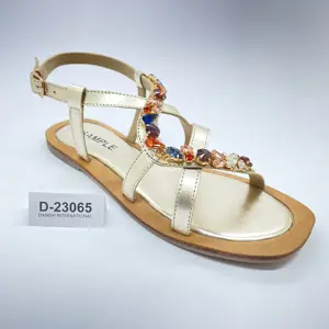 Sandales plates de haute qualité en cuir pur pour femmes Nouveau style de sandale arrière ornée de pierres de cristal Sandales plates de haute qualité à la mode - Product Image 1