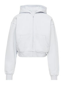 Women's Winter Streetwear Style Double-Layer Cotton Fleece <b>Hoodie</b> Boxy <b>Zip</b>-<b>Up</b> <b>Crop</b> Top with Custom Logo on Front Hooded Collar - Product Image 2
