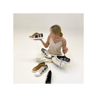 NUOSMIQ Q2AWF008 Sneakers unisexes en cuir végétalien éco-responsable, rayés, fabriqués à la main, 179g, fabriqués en Corée
