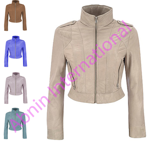 Chaqueta de cuero genuino para mujer hecha en Pakistán transpirable cuello alto algodón alta calidad PU cuero de talla grande largo - Product Image 5