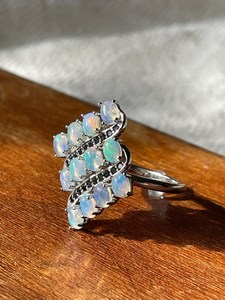 แหวนสปินโอเชียนโอปอลสีดำสไตล์วินเทจ925เงินสเตอร์ลิงชุบทองรูปสี่เหลี่ยมขนมเปียกปูน - Product Image 2